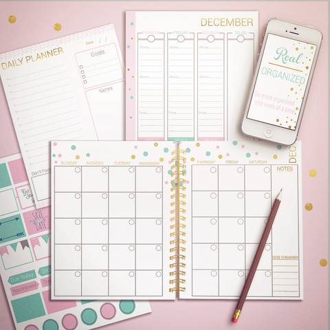 Real Organized Undated Printable Calendar - Gold