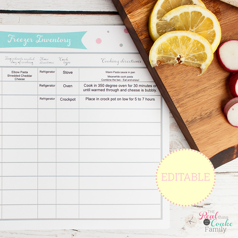 Freezer Inventory Spreadsheet