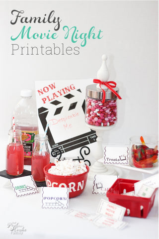 Fun Family movie night printables to create a family fun movie night at home for a fraction of the cost of going to the theater. 